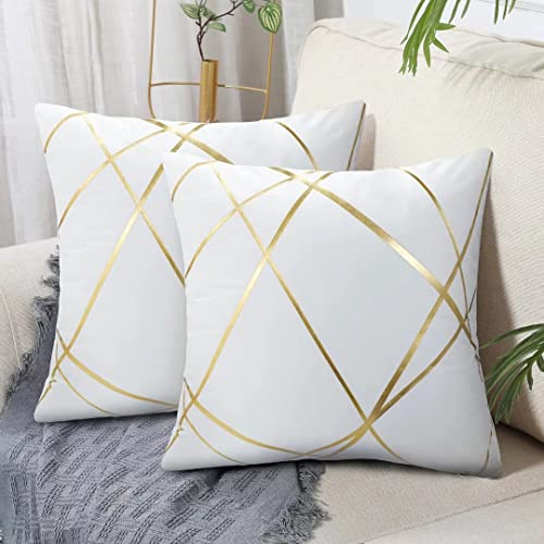 Blanco Fundas Cojines 45x45Cm Terciopelo Cojín Decorativo Geométrico Juego de Cama Cuadrado Cubierta de Almohada Moderna para Sala de Estar Dormitorio Sofá 2 Piezas