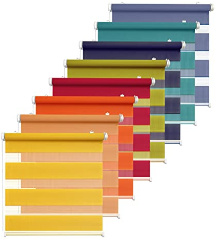 Rikmani Doppelrollo Fensterrollo COR Duo-Rollo Klemmfixierung Zebrarollo Seitenzugrollo ohne Bohren, lichtdurchlässig und verdunkelnd 90x215 cm, blau