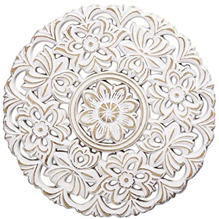 Homoyoyo Wood Carving Decals Rustic Ornaments White Home Decor Vintage Ornaments Wall Flowers Wall Decor Wood Flower Wall Hanging Mandala Wall Decor Wood Wall Adorn Wall Art Supply Rural