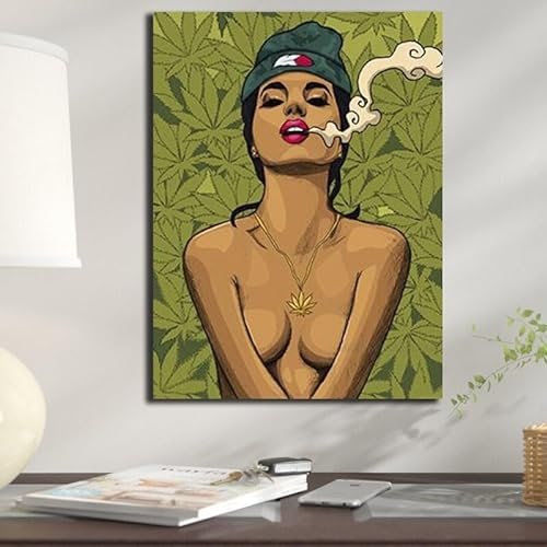 HLSHOE Karikatur-Mädchen-Smoking Weed Bilder-Wand-Kunst-Dekor Poster und Drucke Gemälde Kunstwerk Cuadros Wohnkultur for Wohnzimmer Poster (Color : MP A042, Size : 40x60cm No Frame)