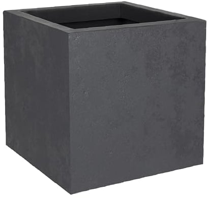 EDA - Pot Carré Basalt'Up 21 L - Décor Imitation Béton - Simple Paroi - Zone de Rétention d'eau - 29,5 x 29,5 x H.29,5 cm - Gris Anthracite