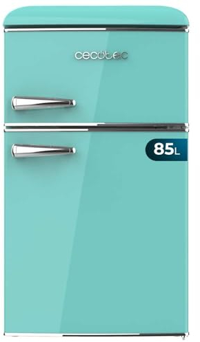 Cecotec Mini Frigo Réfrigérateur Rétro Bolero CoolMarket 2D Origin 85 Vert. Capacité de 85L, LED intérieur, poignée chromée, plateaux en verre, contrôle de température et tiroir à légumes