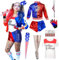 BIQIQI Quinn Kostüme Erwachsene, Quinn Cosplay Kostüme mit T-Shirt Jacke Shorts Baseballschläger Netzstrümpfe und Tatto Quinn kostüm Damen für Halloween Weihnachten Karneval Joker Fasching Cosplay S