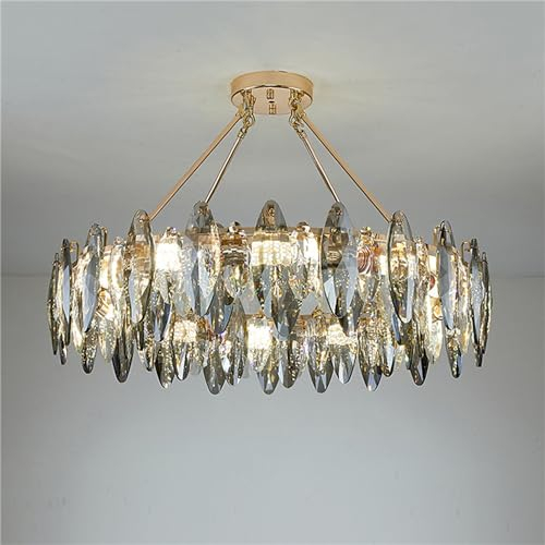 31,5 Zoll Kristall-Kronleuchter, 8-Licht Moderne Runde Luxus Chrom Gold Crystal Pendel Deckenleuchte, K9 Crystal Hanging Lighting Für Esszimmer Schlafzimmer Wohnzimmer Foyer