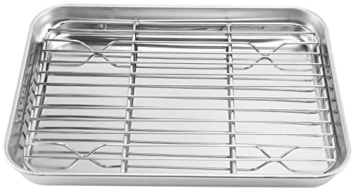 UrbanNest 9 Pouces Plateau de Four Grille-Pain et Ensemble de Rack, Acier Inoxydable la Poêle à Frire avec Support de Refroidissement, Lave-Vaisselle Plaque de Cuisson Sûre