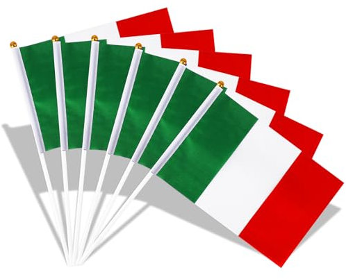 SULOLI 50 Pezzi Bandiere Italia,Bandiera Italiana Sventolando a Mano per Festa Nazionale,Campionato Europeo di Calcio, Sfilate,Decorazione d'interni