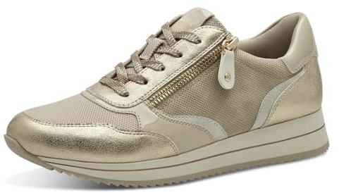 Jana Damen Sneaker flach mit Reißverschluss Vegan, Mehrfarbig (Beige/Gold), 39 EU