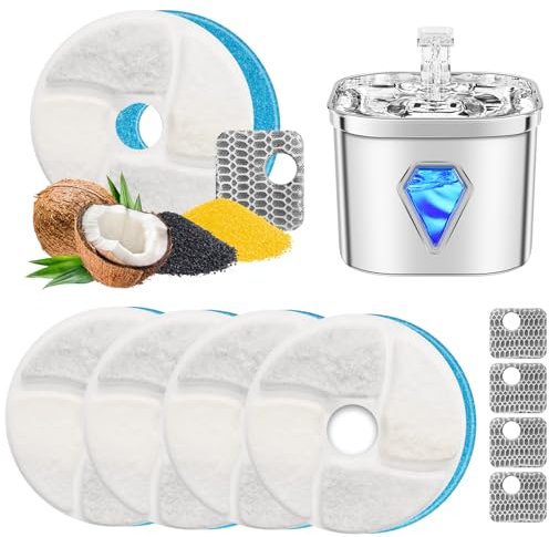 Tyonto Modello WF350 Filtri Speciali per Fontana Confezione da 4 Filtri di Ricambio Set da 2 Mesi per Distributori d'Acqua per Gatti Adatti per Cani e Gatti