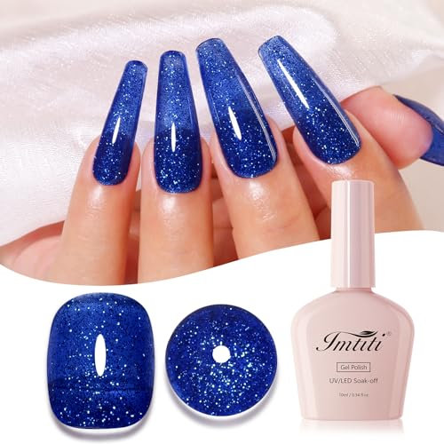 Imtiti Glitter Gel Nail Polish, 10ML Navy Blue Iridescent Diamond Shimmer Sparkle Soak Off UV LED Gel Polish for Autumn Winter Manicure Set
