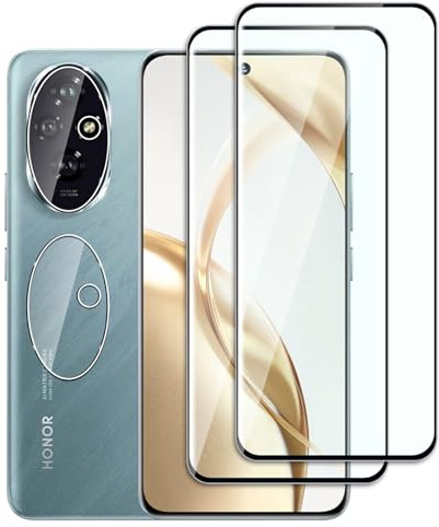 Dlxiks Protector de Pantalla para Honor 200, 2 Cristal Vidrio Templado con 2 Protector de Lente de Cámara, Dureza 9H, fácil instalación, Sin Burbujas, Antiarañazos, HD Transparente
