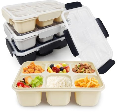 greenandlife 4 Stück Snackbox mit Fächern,6 Fächer Bento Snackbox, Lunchbox für Kinder und Erwachsene, frühstücksbox, Jausenbox, Meal Prep Boxen, Brotbox für Schule, Arbeit und Reisen