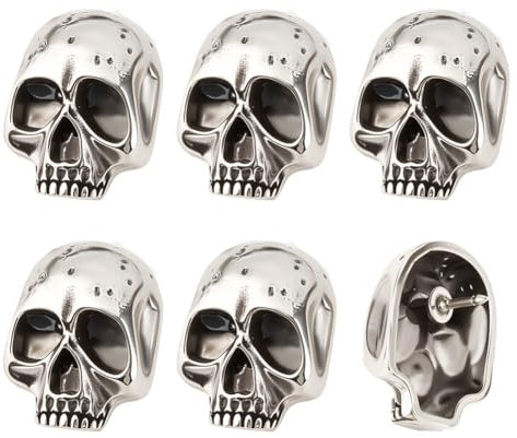 PH PandaHall 6 Stück Gothic Schädel Brosche, Skelett Kopf Brust Pin Alloy Skulls Pins Antike Silber Punk Style Skulls Anstecknadeln Skull Anstecknadel für Tücher Taschen Hüte Kostüm Zubehör