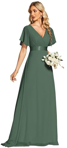Ever-Pretty Women's Double V-Neck Short Flutter Sleeves Empire Waist Elegant Chiffon Long Evening Dresses 9890