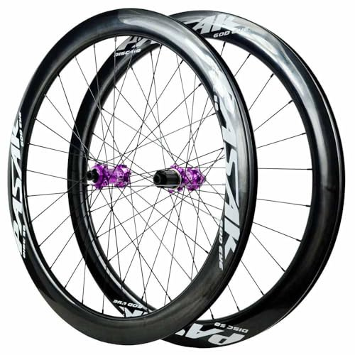 50mm Tubeless Felgen 700C X 23–45C Carbon Rennrad Laufradsatz, F15x100/12x100mm R12x142mm Steckachse, 7–12Gang-Kassette, Center Lock-Scheibenbremse, 54T Ratsche(Purple,F15 R12-Tubeless)