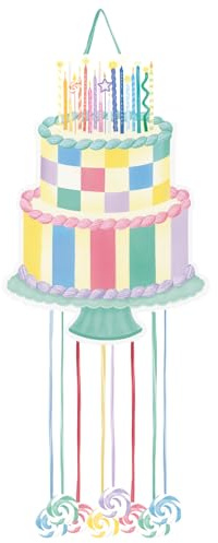 OH YEAH - Piñata de Cumpleaños Grande Tarta 39,5 x 55 cm Cumple Velas - Decoración Fiestas Infantiles Niño y Niña - Piñatas Grandes para Rellenar con Juguetes y chuches - FÁCIL DE RELLENAR