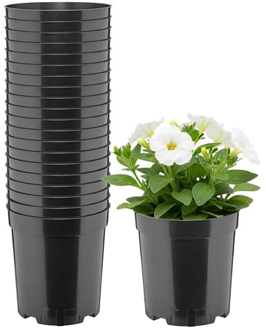 Garronda Blumentopf rund hoch Kunststoff Ø14 x 15 cm (2L) 20er Set mit Drainagelöchern Pflanztopf Robustes PP Pflanzgefäß für Garten Gewächshaus Balkon Anzucht Innen Außenbereich Schwarz GD-0203