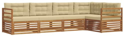 vidaXL Outdoor-Sofagarnitur mit Kissen 5 pcs Natur und Beige, Gemütliches Outdoor-Set, modernes Ecksofa, robuster Loungesessel, Gartenmöbel, Terrasse zum Relaxen