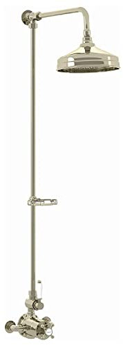 ENKI, Downton, SH0156, Single Shower Unit Outlet, Twin Thermostatic Shower Valve with Soap Basket, Gold Shower Tap Attachment for Bathroom Shower, Traditional Thermostatic Shower Set, Gold