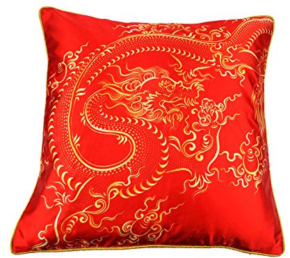 Fengshuisale Feng Shui Feuerdrache Kissenbezug (1 Paar) mit rotem Schnurarmband (rot)
