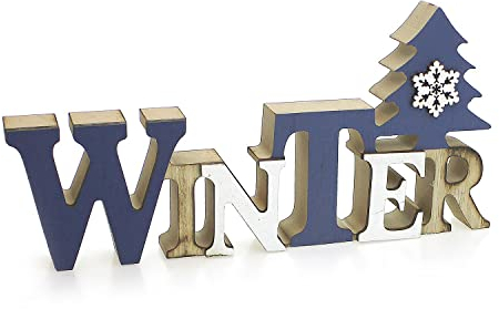 TEMPELWELT Deko Holzaufsteller Schriftzug Winter 23 x 11 cm, Holz Blau Weiß Natur, Landhausstil Aufsteller Dekoschild Holzschild Winterdeko