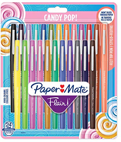 Paper Mate Flair Filzstifte | mittlere Spitze (0,7mm) | Candy POP Farben |Marker-Stifte für Kinder und Erwachsene zum Ausmalen, für Tagebücher und mehr | 24 Stück