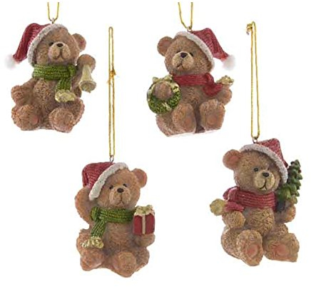 Weihnachtsschmuck Mix Teddybär Keramik 6cm x 4 Stück Anhänger / Weihnachtsfiguren Weihnachtsbär 4er SET Bären braun