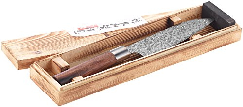 TokioKitchenWare Damastmesser: Handgefertigtes Marken-Damast-Santokumesser mit 16-cm-Klinge (Santoku Damastmesser, Santoku Damast)