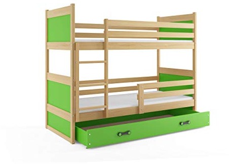Etagenbett RICO für Kinder 190 x 80 KIEFER/Grün + Matratzen gratis