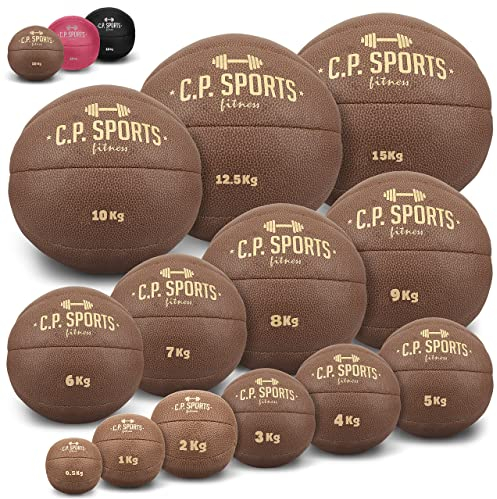 C.P. SPORTS Medizinball aus hochwertigem Kunstleder - Fitness Ball, Trainingsball, Gewichtsball, Slamball, Wallball, Gewichtsbälle für individuelles Training - Gewicht: 4 KG - Farbe: Braun