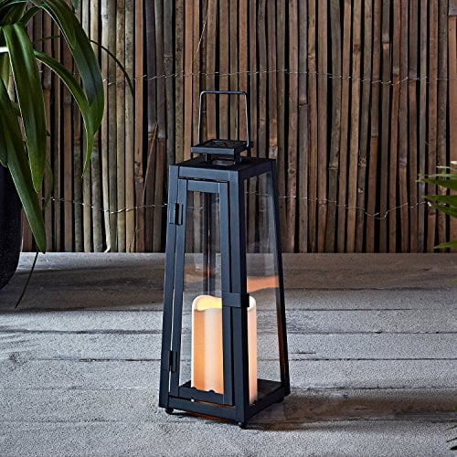Lights4fun Schwarze Metall Solar Laterne mit LED-Kerze für draußen außen wetterfest Outdoor Garten Balkon Terrasse groß Solarleuchten Solarlampen Gartenleuchten 29,5 cm