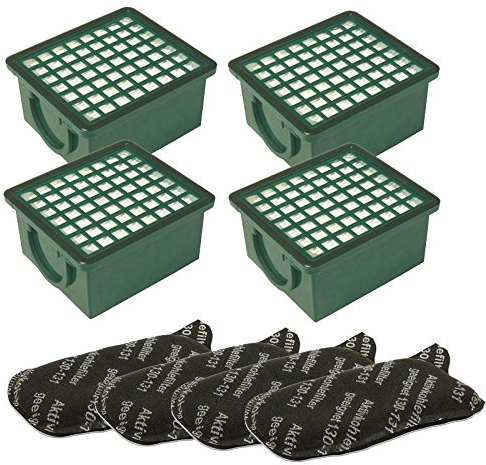 AVR-Handel 1 Set 4 Filtro HEPA H12 Verde + 4 Filtro a Carbone Adatto per Vorwerk Folletto VK 130 + 131 + SC Aspirapolvere
