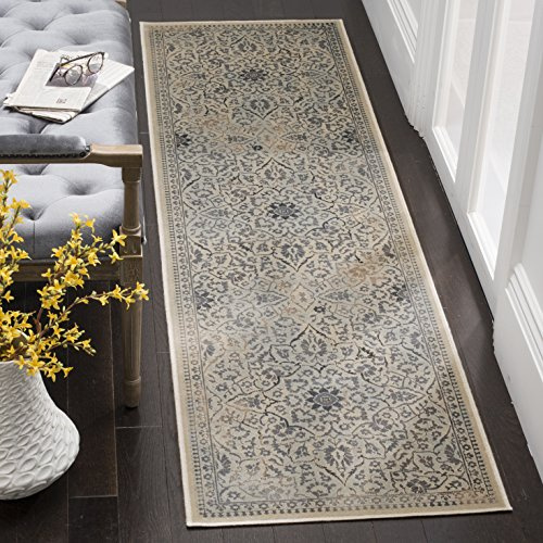 SAFAVIEH Traditionell Teppich für Wohnzimmer, Esszimmer, Schlafzimmer - Vintage Collection, Kurzer Flor, Creme und Hellblau, 99 X 170 cm