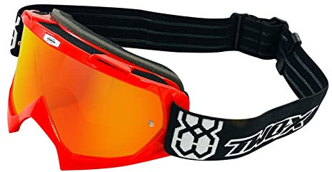 TWO-X Cross-Brille - Motocross-Brille mit verspiegeltem Iridium Glas - Kratzfeste Motorrad-Brille - Enduro & Downhill - Modell Race - Rot