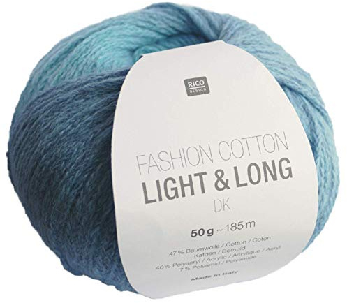 Rico Fashion Cotton Light & Long dk Fb. 05 türkis blau, Baumwollgarn mit langem, dezentem degradé Farbverlauf zum Stricken & Häkeln