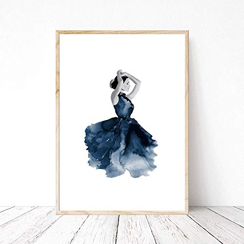 Din A4 Kunstdruck ohne Rahmen - Tanz Tänzerin Ballett Ballerina Aquarell Wasserfarbe blau Geschenk Druck Poster Bild