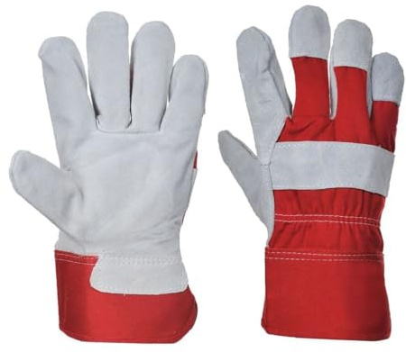 Portwest A220 Leather Rigger 130 Cow Split Glove Knuckle Back Protection | Red, Medium, EN ISO 21420 Dexterity 1, CE Certified, EN 388 (2222X), Slim Fit, Rubberised Safety Cuffs, Durable, Construction