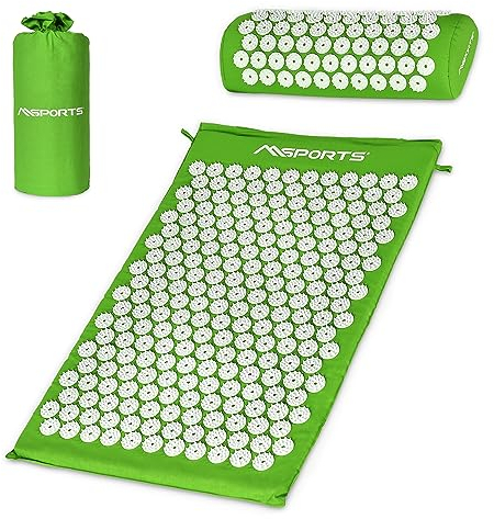 Akupressurmatte Premium, Akupressur Set - inkl. Akupressurmatte, Kissen, Tasche & Workout App, Bezug aus 100% Baumwolle, Lösung von Verspannungen I Massagematte (Lindengrün)
