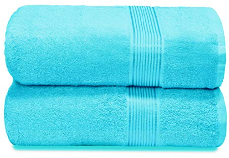 GLAMBURG Baumwolle 2er-Pack übergroße Badetücher 100 x 150 cm, große Badetücher, Ultra saugfähig, kompakt, schnell trocknend und leicht — Türkis Blau