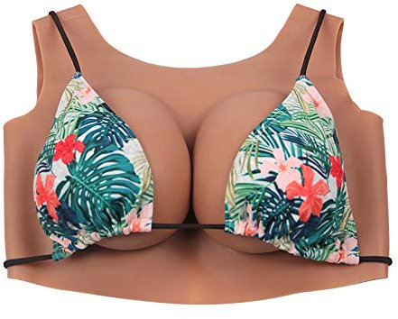 FSYH Silicone Breast Forms BCDEG Cup Fake Boobs Round Collar for Crossdressing Breast Plate Mastectomy Cosplay Bra Elastic Cotton Filler,Bronze,C Cup