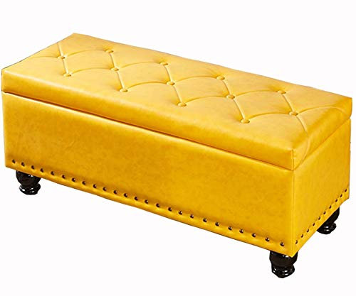 WHOJA Sitzhocker Viereckige Sitztruhe Fußhocker PU Gepolsterter Sitz Massenspeicher Wohnzimmer Sofa Bank Vintage Nieten Hocker aus Massivem Holz Lagergewicht 150kg 100x40x43cm Sitztruhe Sitzhocker Fuß