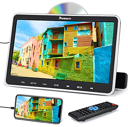 NAVISKAUTO 10.1 HDMI Input Car DVD Player for Kids, Support Sync Phone/TV, USB, SD, Region Free Headrest Video Player with Mounting Bracket, Top Suction-Type Drive