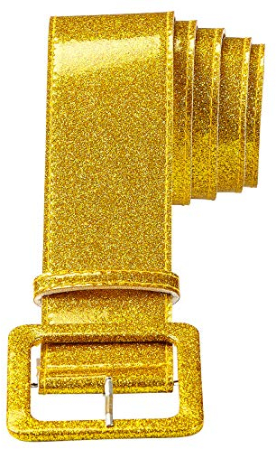 MIMIKRY Breiter Glitzer-Gürtel 86-103 cm Disco 70er 80er Jahre Glamour Kostüm-Zubehör, Farbe:Gold