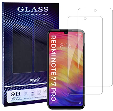 UNO' Protecteur d'écran en verre trempé 2 unités compatible avec Xiaomi Redmi Note 7, Redmi Note 7 Pro, verre trempé ultra résistant sans bulles, 9H, anti-rayures.