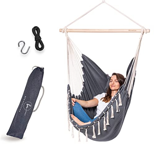 BELLAMATILDA® Hängesessel inkl 3 Kissen + 360° Montagezubehör - Outdoor & Indoor XXL Hängeschaukel für Erwachsene & Kinder - Hängesitz/Hängestuhl bis 150kg für Garten, Wohnzimmer, Balkon (G.B.)