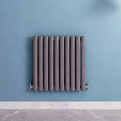 Acezanble∣Anthracite Radiators Single Oval Column Panel Horizontal 600mm Wide Low Radiator Centre Heating for Bathroom Kitchen Living Room Small Large Average