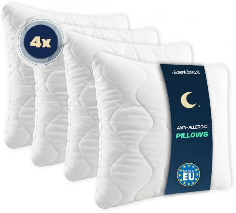 SuperKissen24. 4er Set Kopfkissen aus Mikrofaser 40x40 cm mit Polyester Kissenfüllung - waschbares Innenkissen geeignet für Allergiker - Couchkissen, Sofakissen, Dekokissen - Good Sleep Weiß