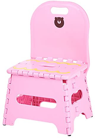 Kunststoff Klappstuhl Dicker Klapphocker Kunststoff Rückenlehne Tragbar Zuhause Stuhl Kreative Kindergarten Kleine Bank Kinder Klapphocker Mit Bär Muster Griff Design, Rosa