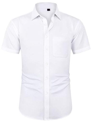 J.VER Men's Short Sleeve White Formal Shirt Regular Fit Dress Shirt Button Down Business Casual Wedding Work Office Stretch Non Iron S