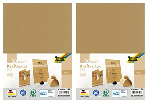 folia 692/4/98 - Kraftkarton Natur, 230 g/m², DIN A4, 50 Blatt, zum individuellen Basteln und Gestalten von Grußkarten, Einladungen, Tischkarten, (DIN A4-2 Packungen)