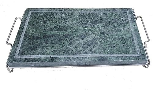 Griglia piastra bistecchiera barbecue in pietra ollare per cuocere arrostire cibi alimenti con stand in acciaio -Piastra ollare media 19x37 cm
